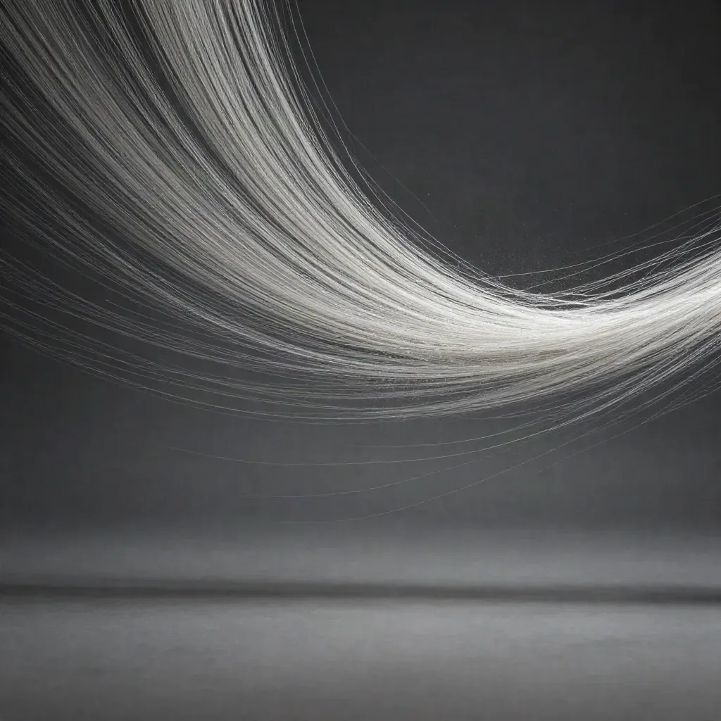 Silver filaments bloom in graphite space with drifting haze and a calm empty lower third.